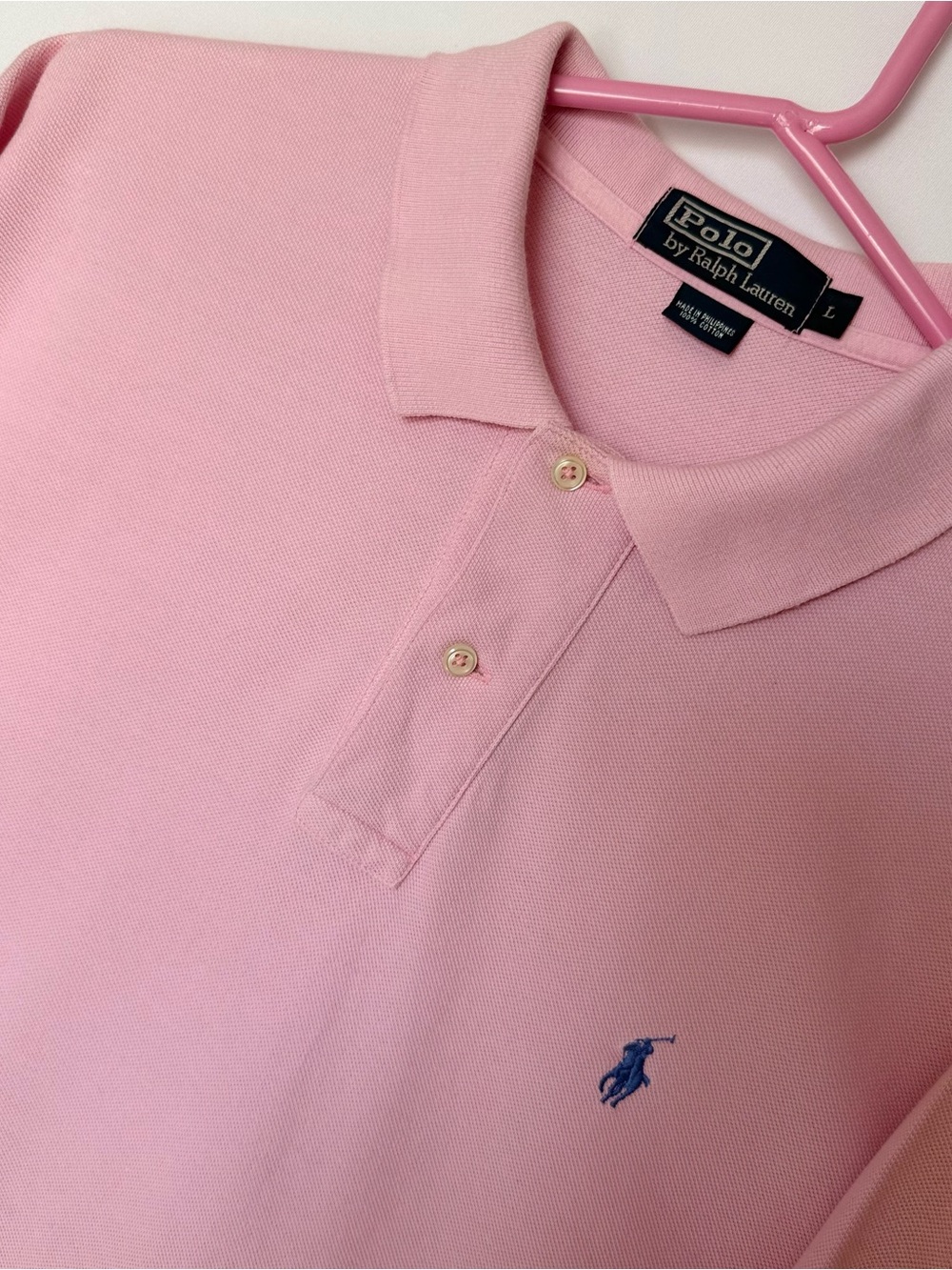 Ralph Lauren Men’s Pastel Pink Polo with Pastel Blue Pony Y2K Knit Cotton